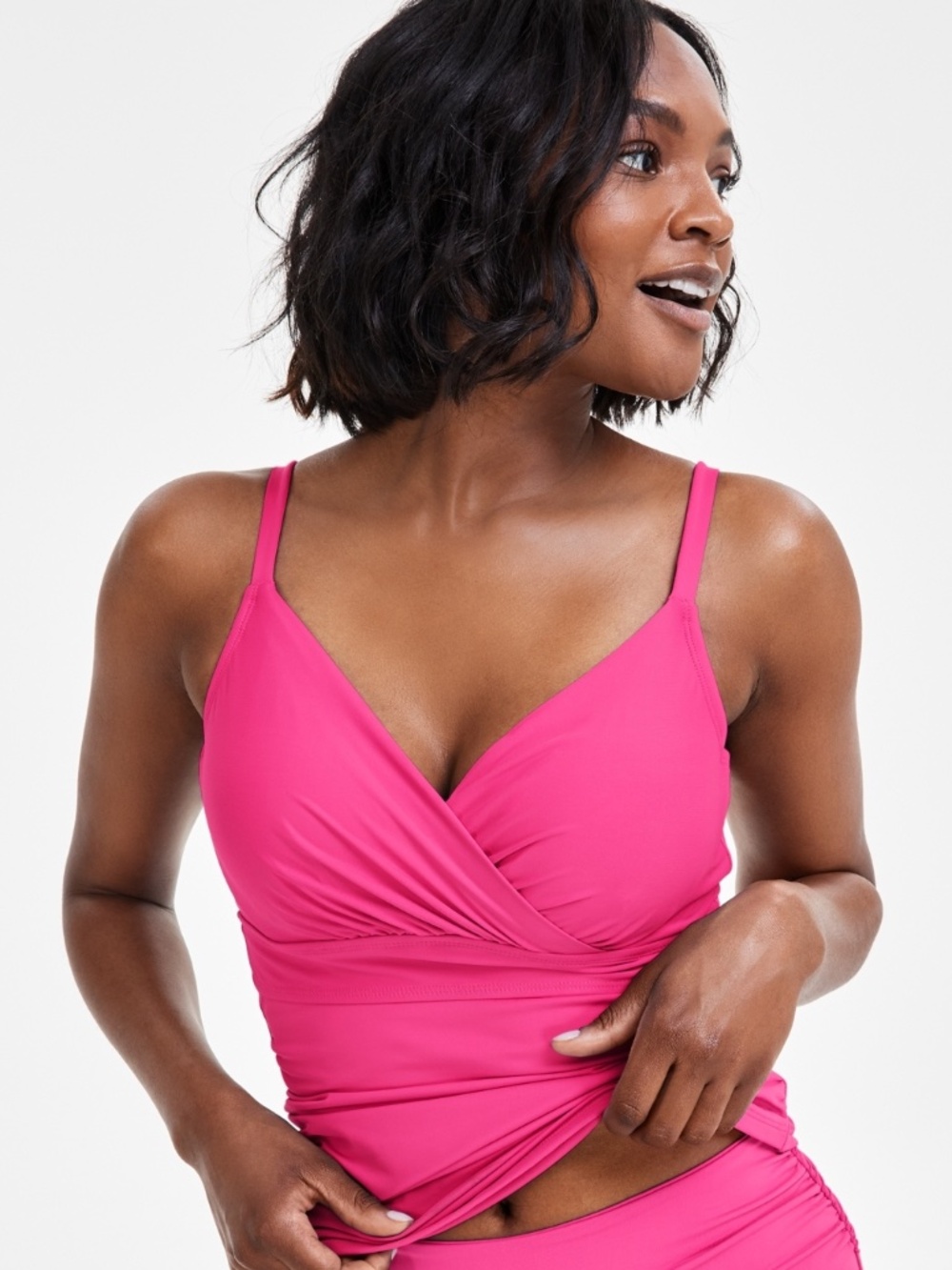 Anne Cole Women's Ruched Underwire Tankini Top - Pink Punch